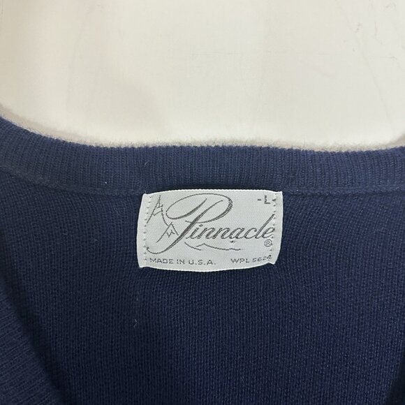 Vtg Pinnacle Mens Sweater Blue V-Neck “Case International” Acrylic Sz L USA - Picture 4 of 6